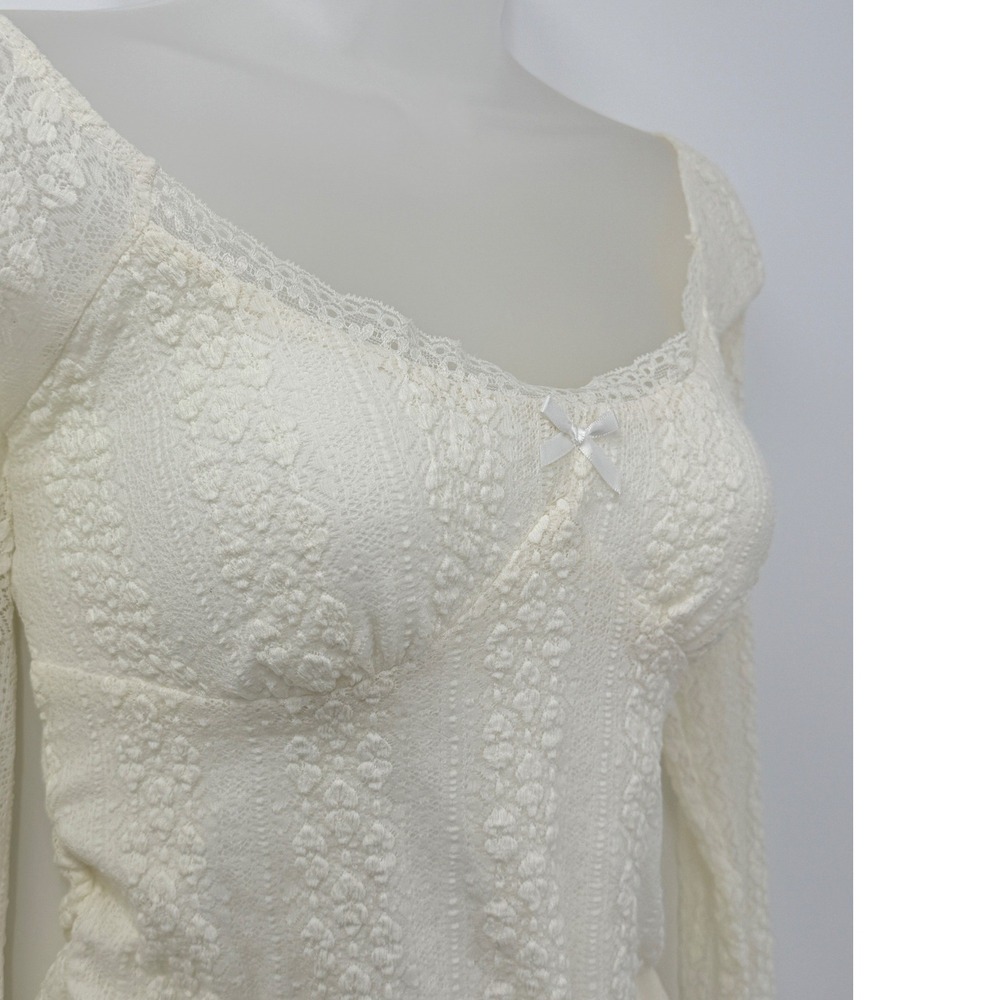 NWT Aeropostale Lace Top Womens sz M Coquette Milkmaid White Long Sleeve boho